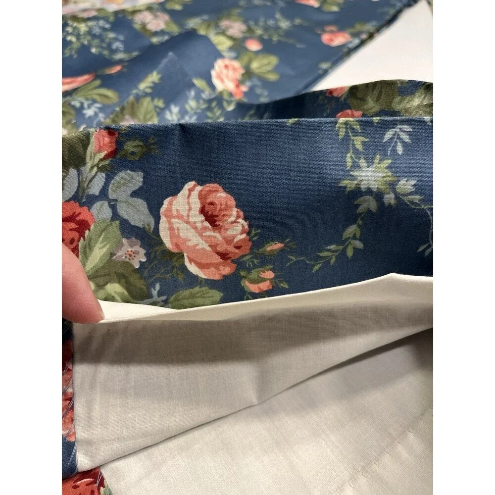 2 Croscill Blue w Pink Flowers Lined Panels Curtains 38x86” (per Panel) VTG USA